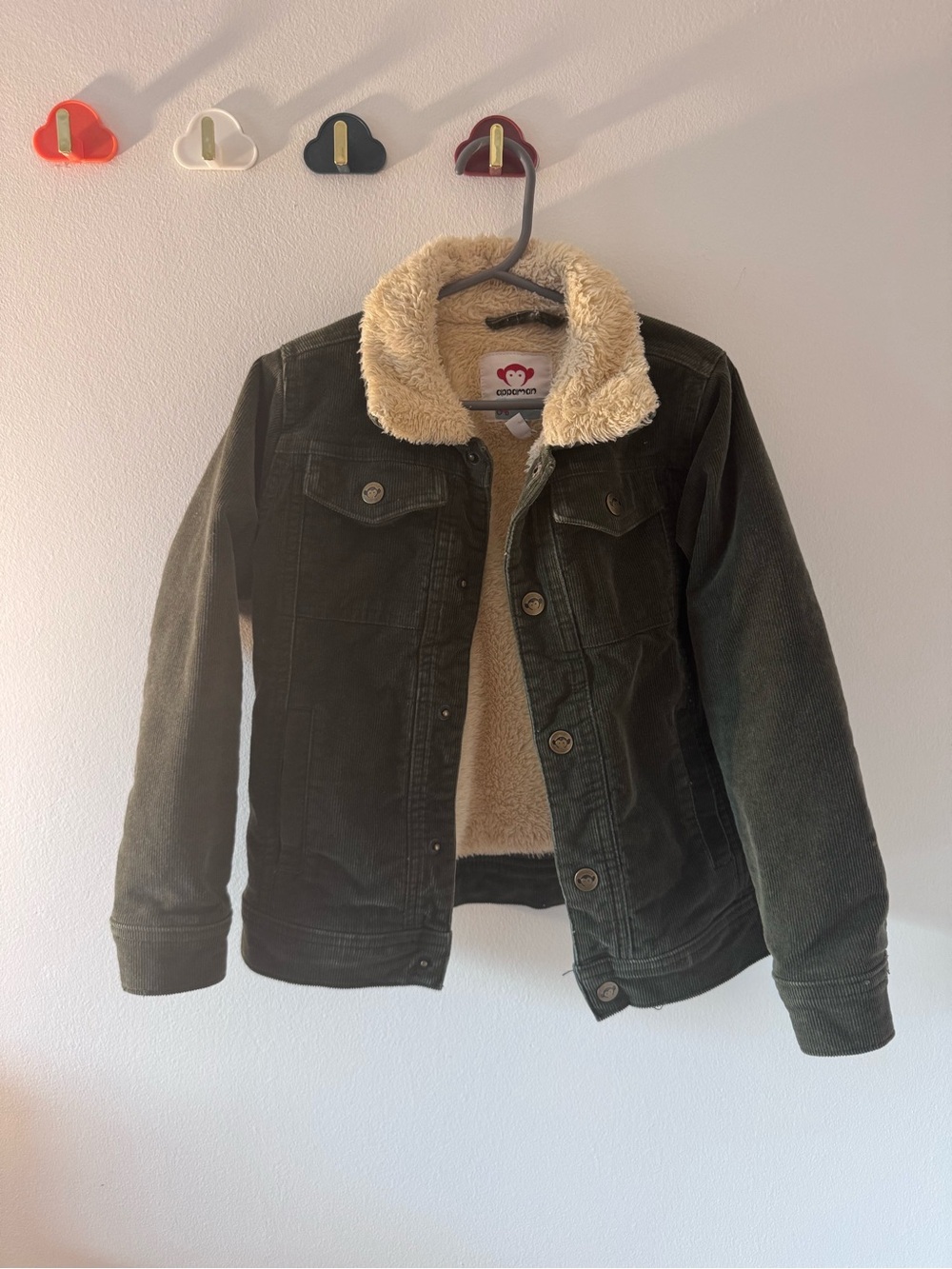 Appaman Olive Green Corduroy Jacket with Cream Faux Fur Collar